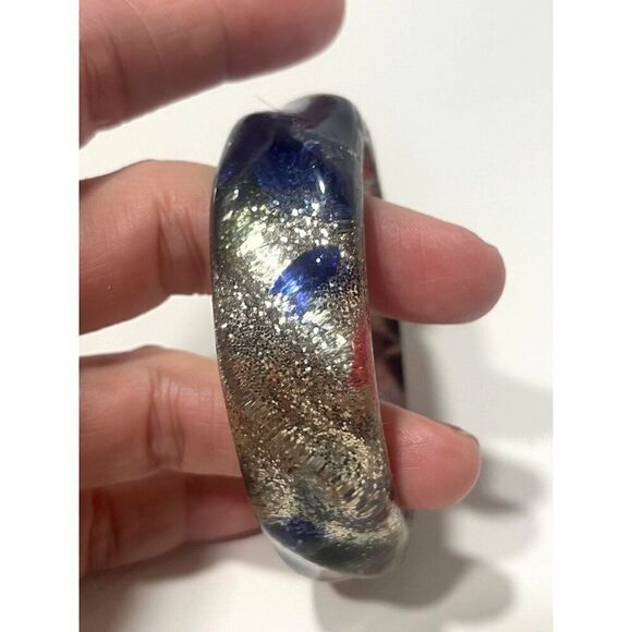 Stained Glass Pattern Girl’s Acrylic Bangle Bracelet, Blue-multi - Picture 4 of 5